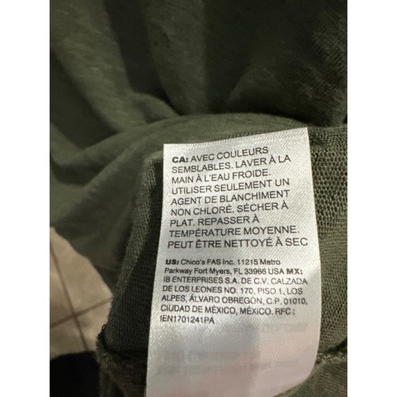 Chico’s size 3/XL army green 100% linen 2/3 button cuff sleeve v neck top - Picture 6 of 7